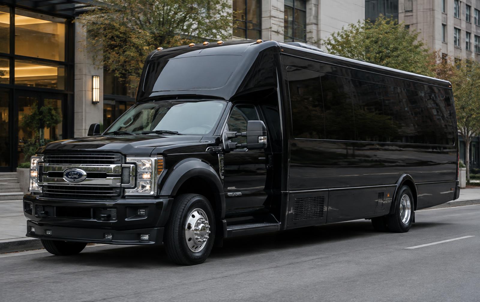 Black unbranded 27 Passenger Grech GM33 used for charter group transportation